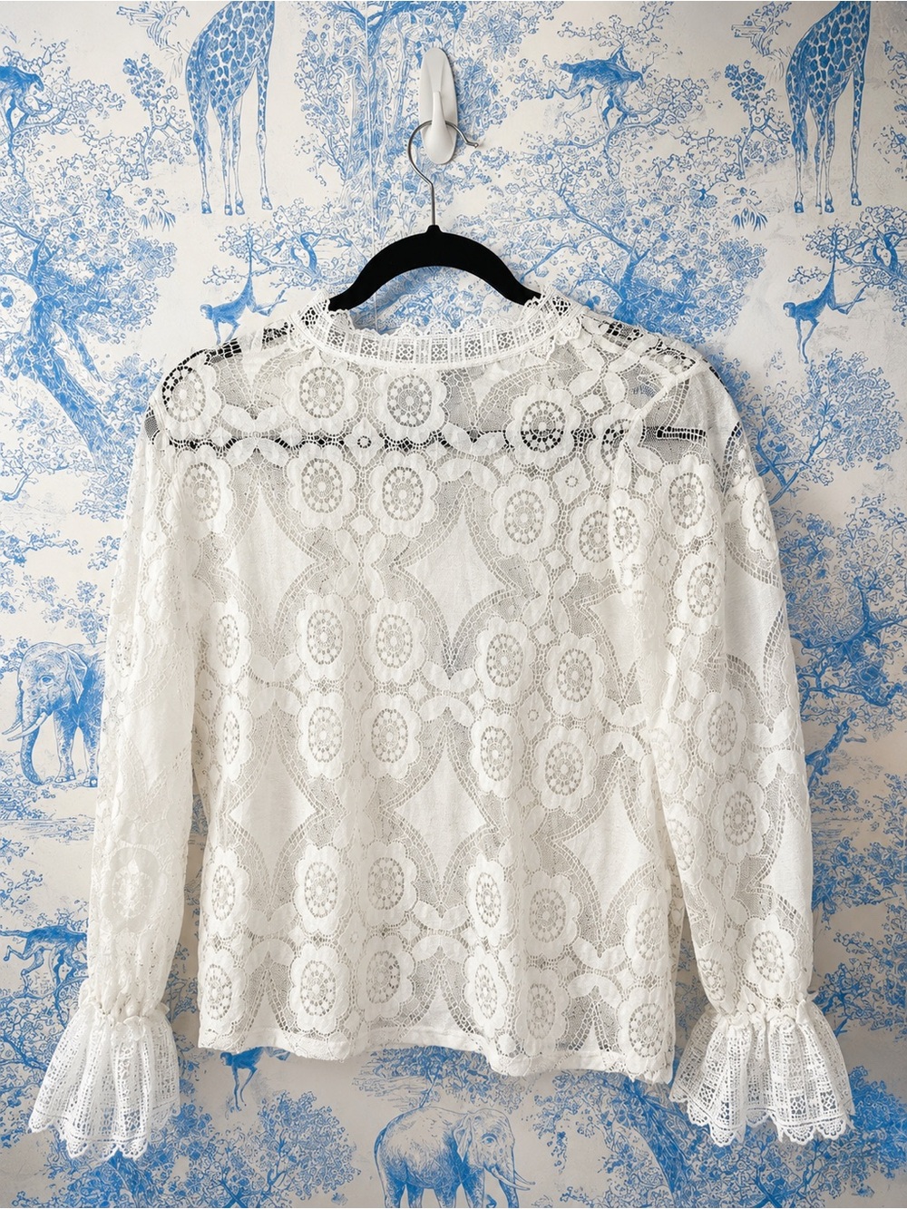 Romantic White Floral Lace Blouse Victorian Boho Cottagecore Chic
